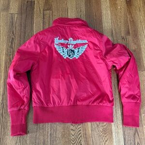 Vintage Women's Harley Davidson Zip Snap Up Red Nylon winter Jacket in size M